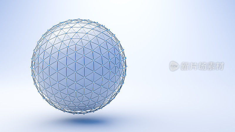 蓝色球体周围的保护网格- 3D渲染插图